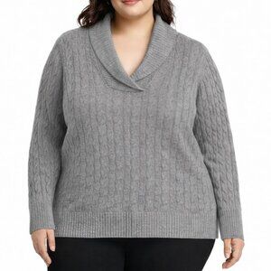 Avenue 22/24 Gray Cable Knit Shawl Collar Sweater Plus Size